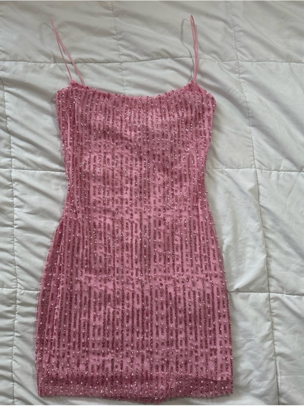 Oh Polly Pink Sequin Spaghetti Strap Mini Dress
